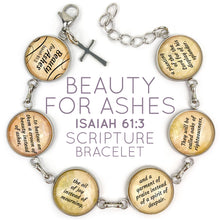 Load image into Gallery viewer, &quot;Beauty for Ashes&quot; Isaiah 61:3 Scripture Bracelet – Glass Charm
